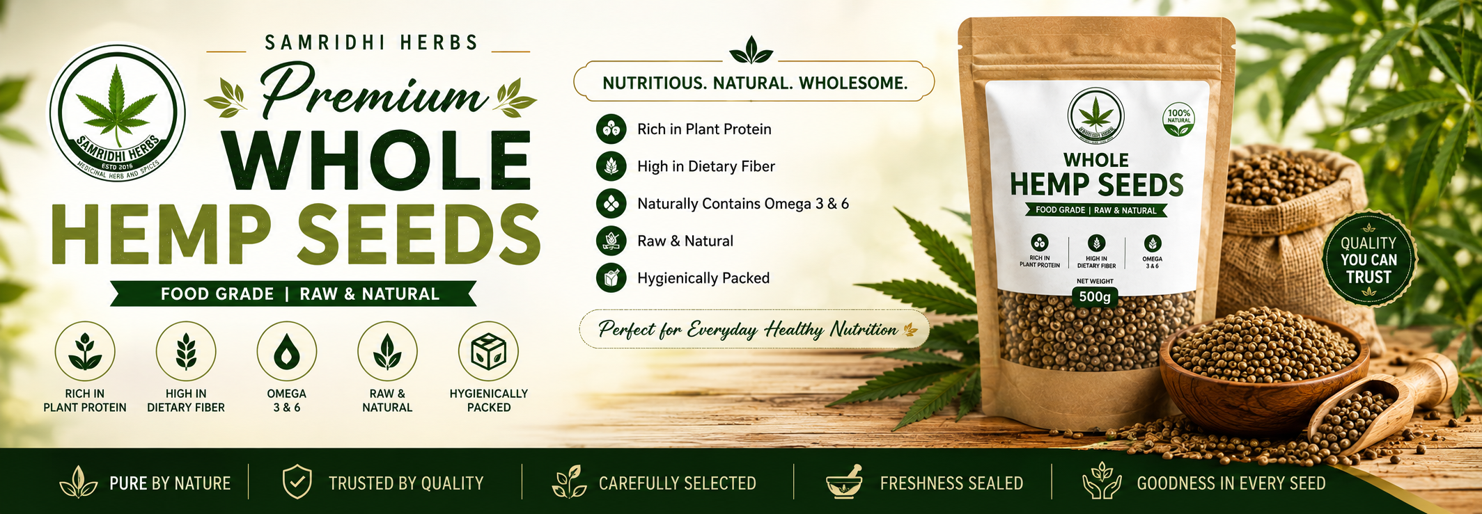 Premium Whole Hemp Seeds Banner