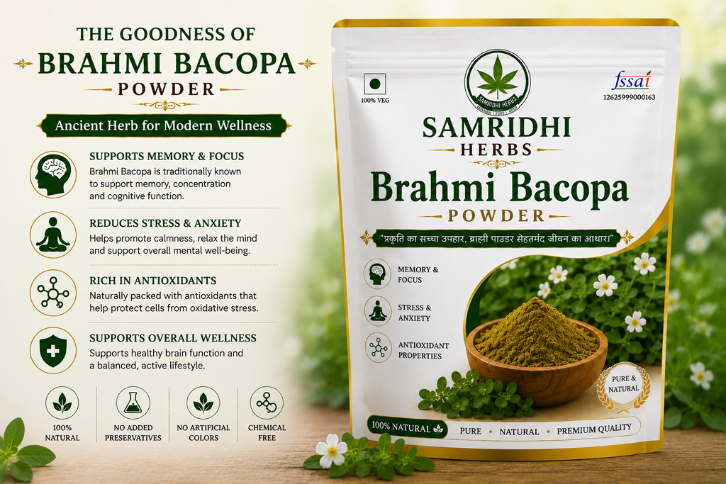 Brahmi Bacopa Powder packet back with ingredients