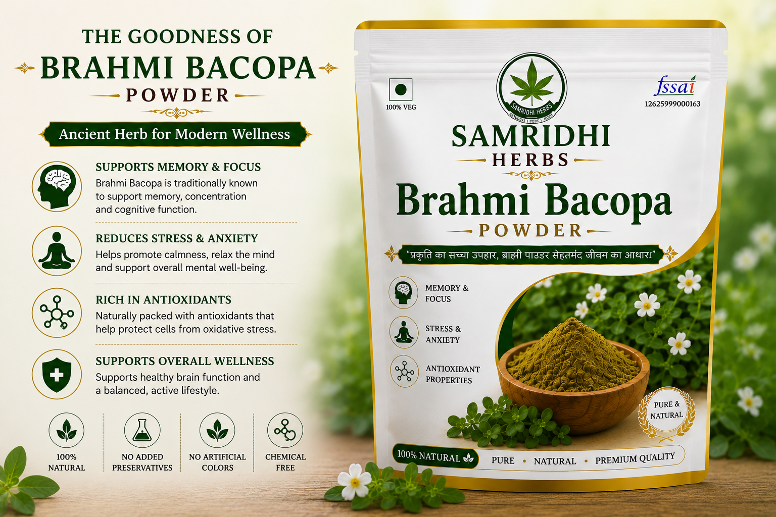 Brahmi Bacopa Powder packet back with ingredients
