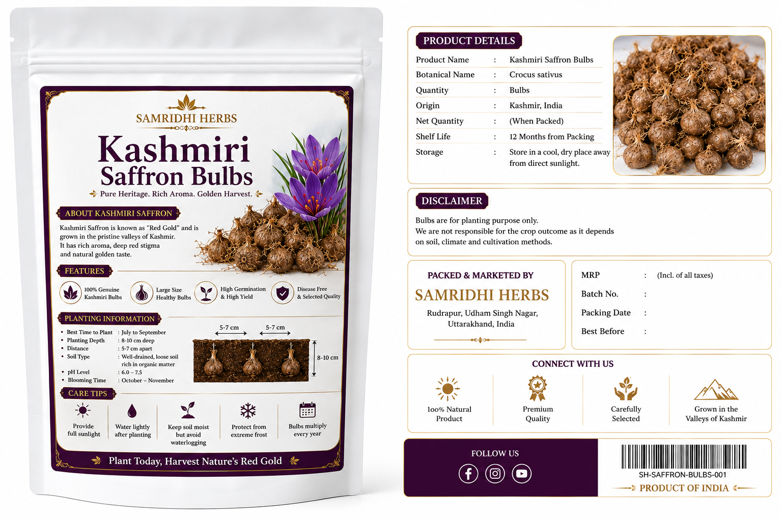 Kashmiri Saffron Bulbs Packaging Design - Samridhi Herbs