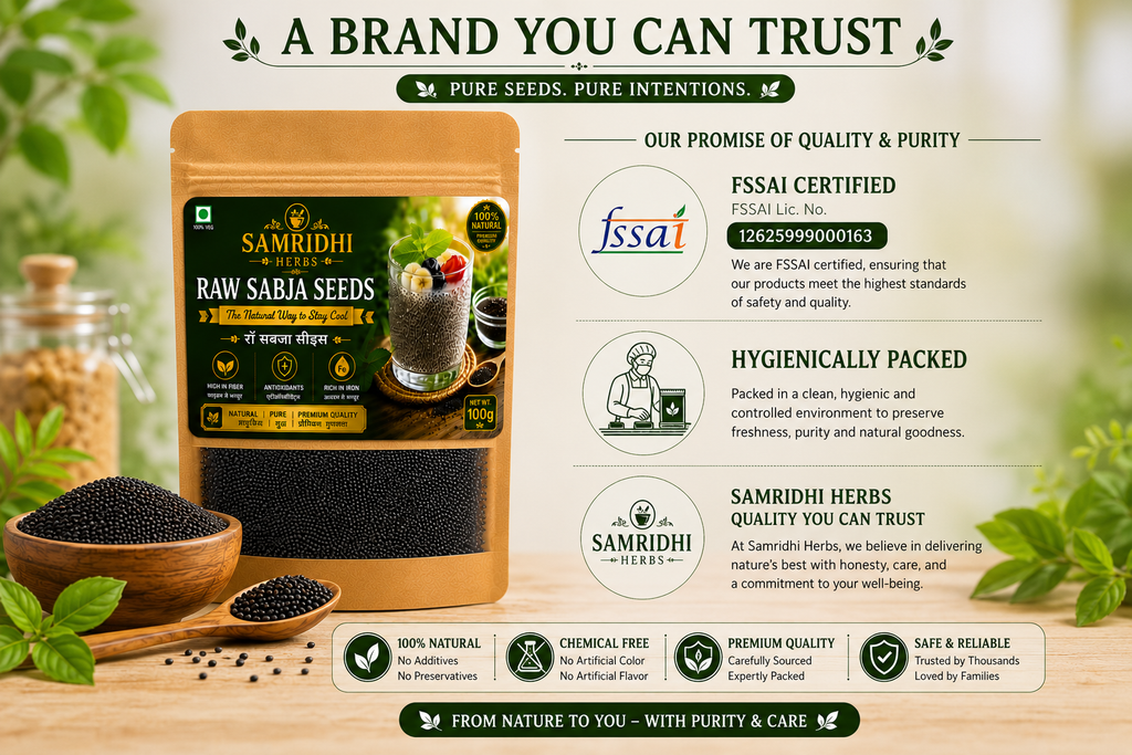 Raw Sabja Seeds (Raw Basil Seeds) – 100g | 100% Natural & Pure | Samridhi Herbs