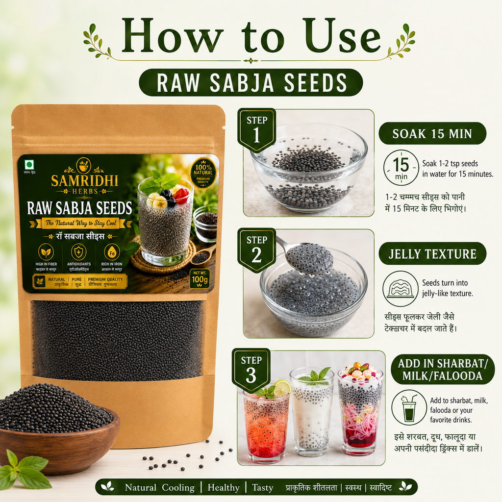 Raw Sabja Seeds (Raw Basil Seeds) – 100g | 100% Natural & Pure | Samridhi Herbs