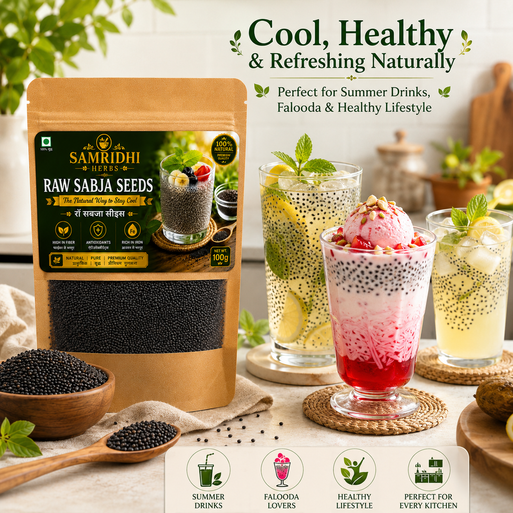 Raw Sabja Seeds (Raw Basil Seeds) – 100g | 100% Natural & Pure | Samridhi Herbs