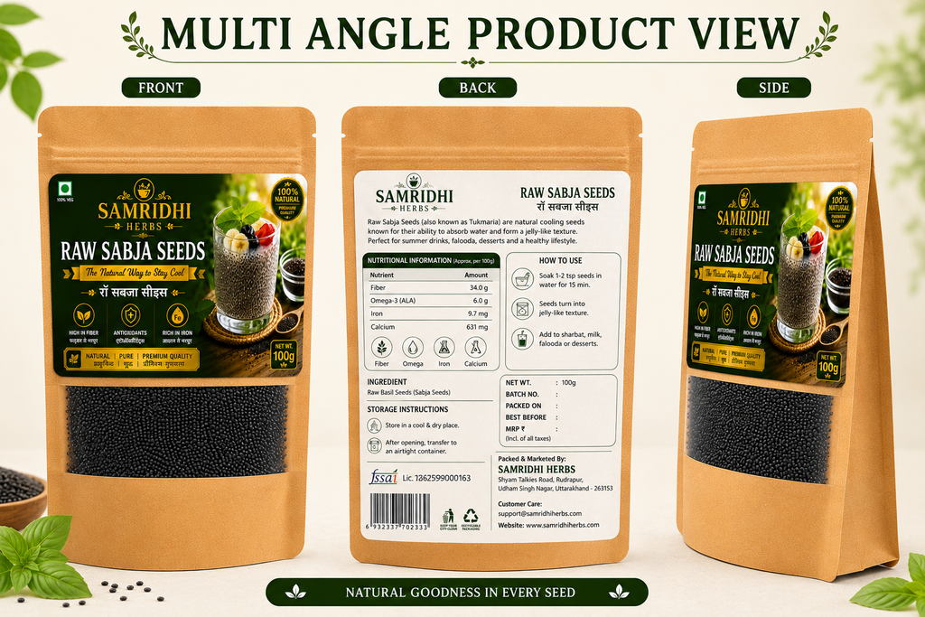 Raw Sabja Seeds (Raw Basil Seeds) – 100g | 100% Natural & Pure | Samridhi Herbs