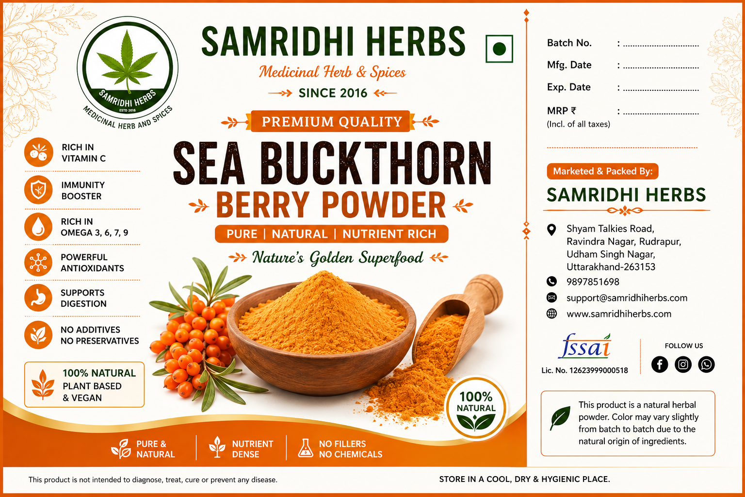 Sea Buckthorn Berry Powder – Superfood for Skin, Immunity & Vitality