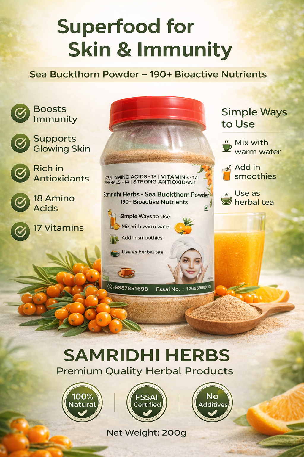 Sea Buckthorn Berry Powder – Superfood for Skin, Immunity & Vitality
