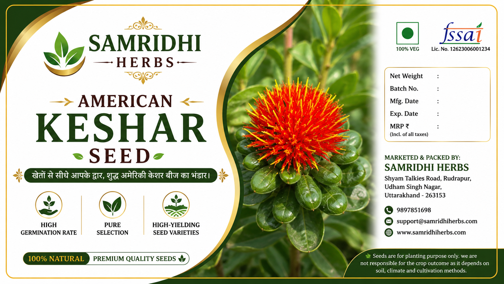 American Saffron Seeds (Safflower / Kusum Beej) 100gm – Bird Food & Farming | 100% Natural