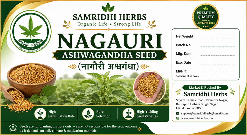 Nagauri Ashwagandha Seed Label – Samridhi Herbs