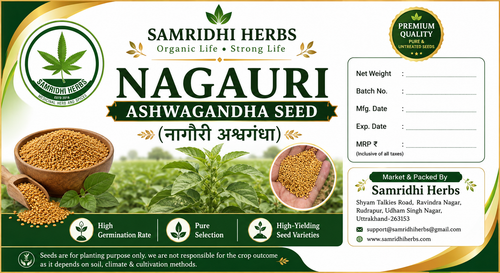 Nagauri Ashwagandha Seed Label – Samridhi Herbs