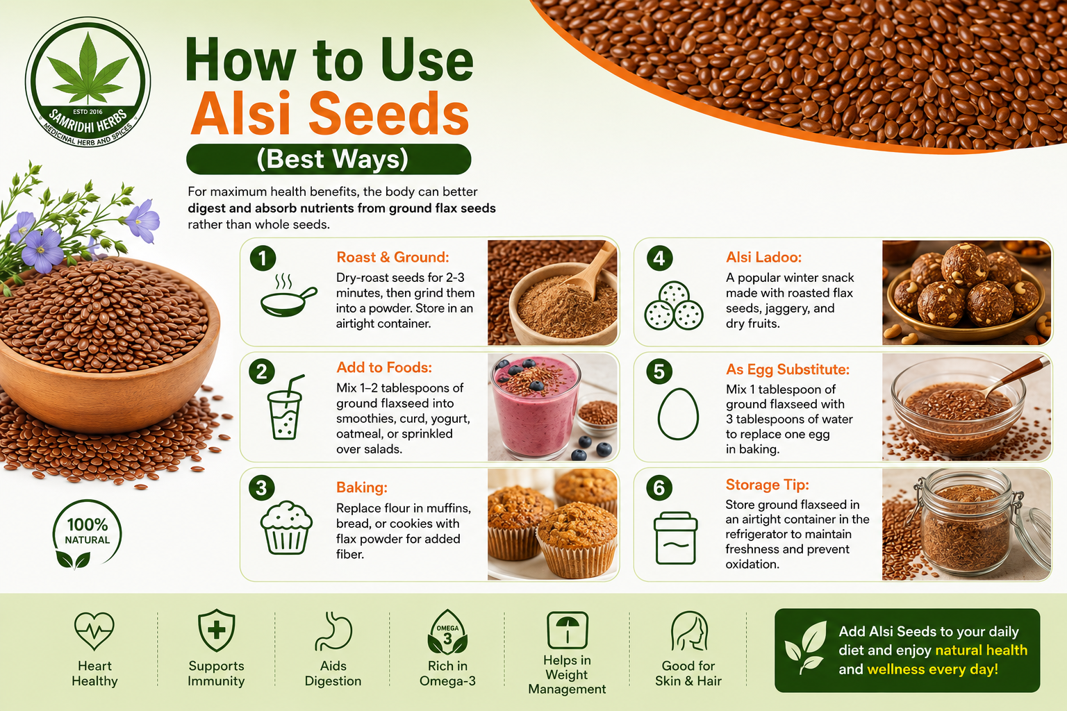 Flax Seeds (Alsi Beej) 100gm – Raw & Natural Omega-3 Superfood