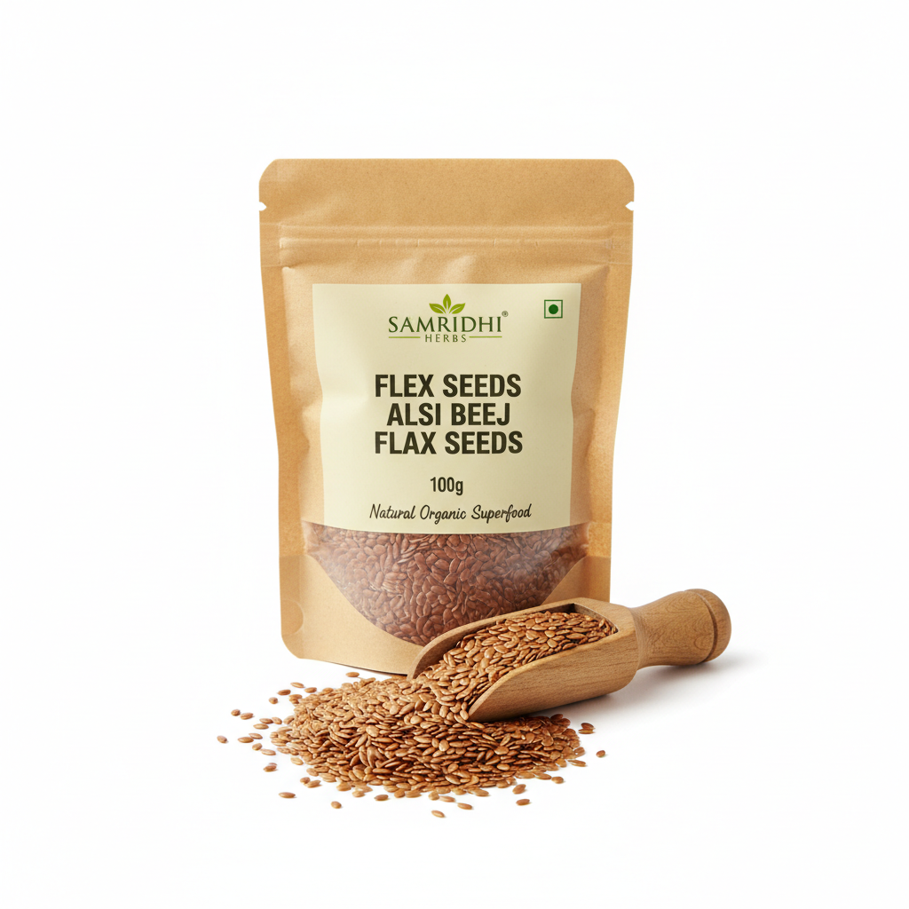 Flex Seeds Alsi Beej Flax Seeds 100g square product image SAMRIDHI HERBS