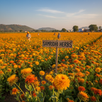 Safflower Kusum plant in full bloom in Indian farm field