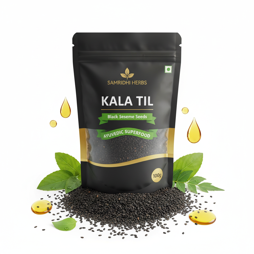 Black Sesame Seeds Kala Til 100g premium packaging by SAMRIDHI HERBS