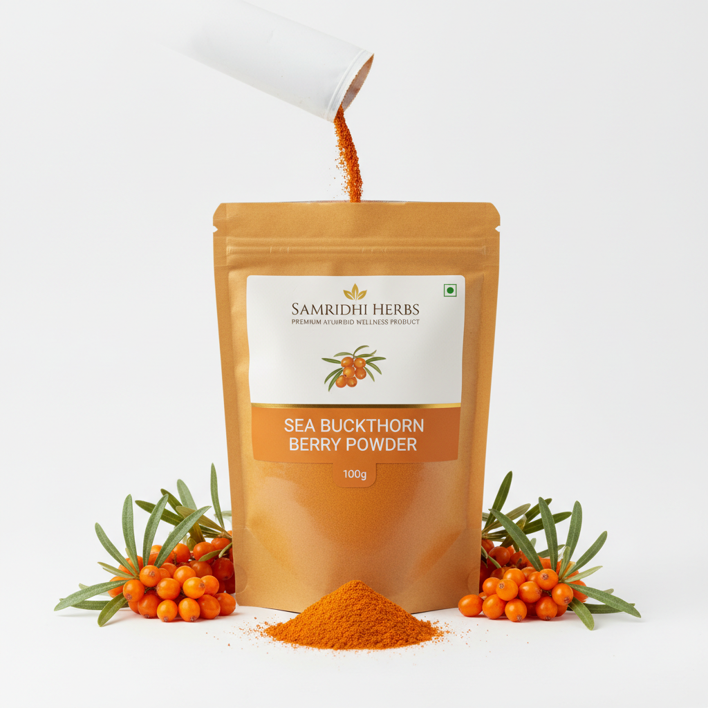 Sea Buckthorn Berry Powder 100g packaging by SAMRIDHI HERBS