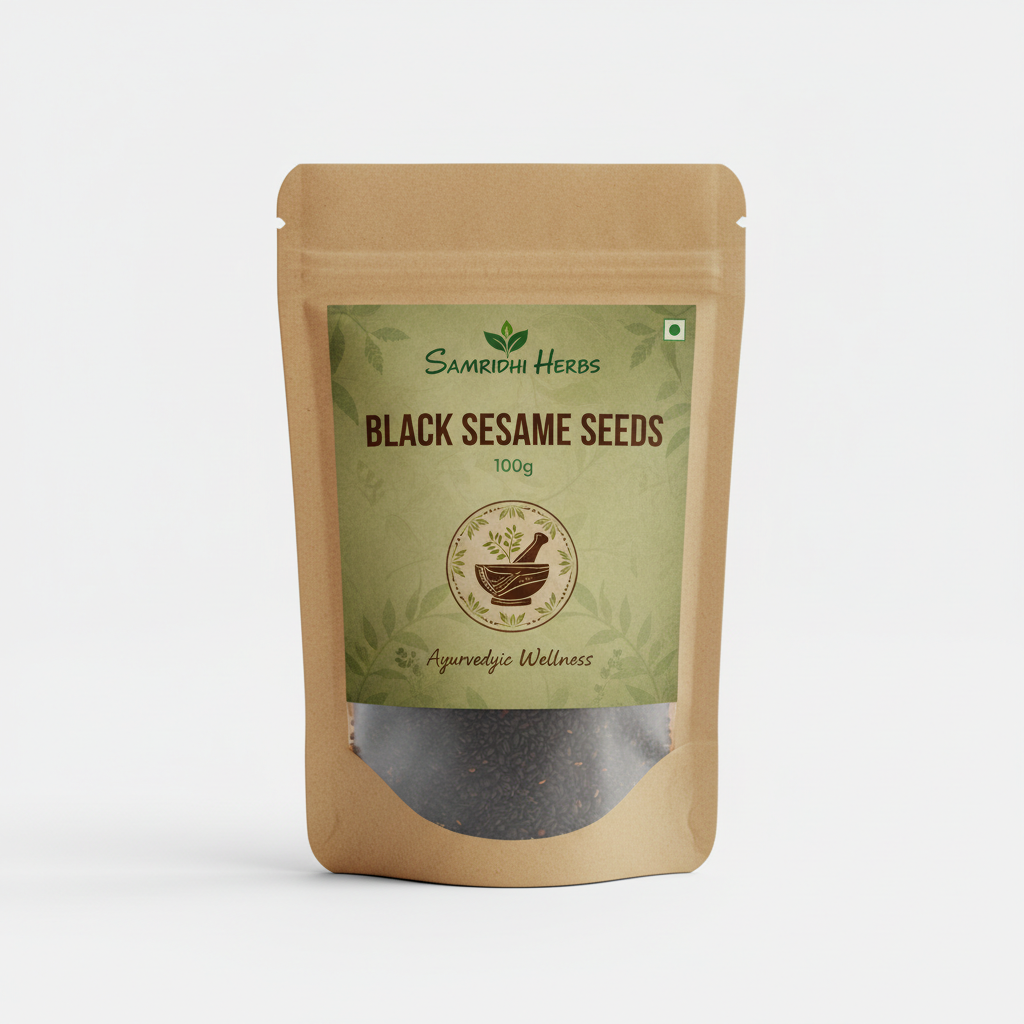 SAMRIDHI HERBS Black Sesame Seeds 100g kraft pouch packaging – premium Ayurvedic product